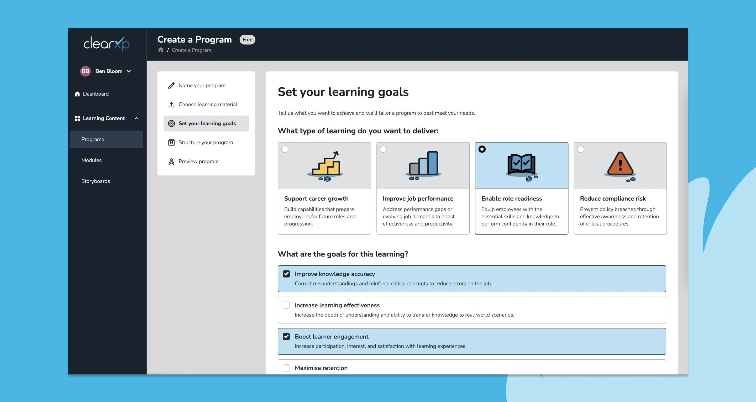 ClearXP create program prompt