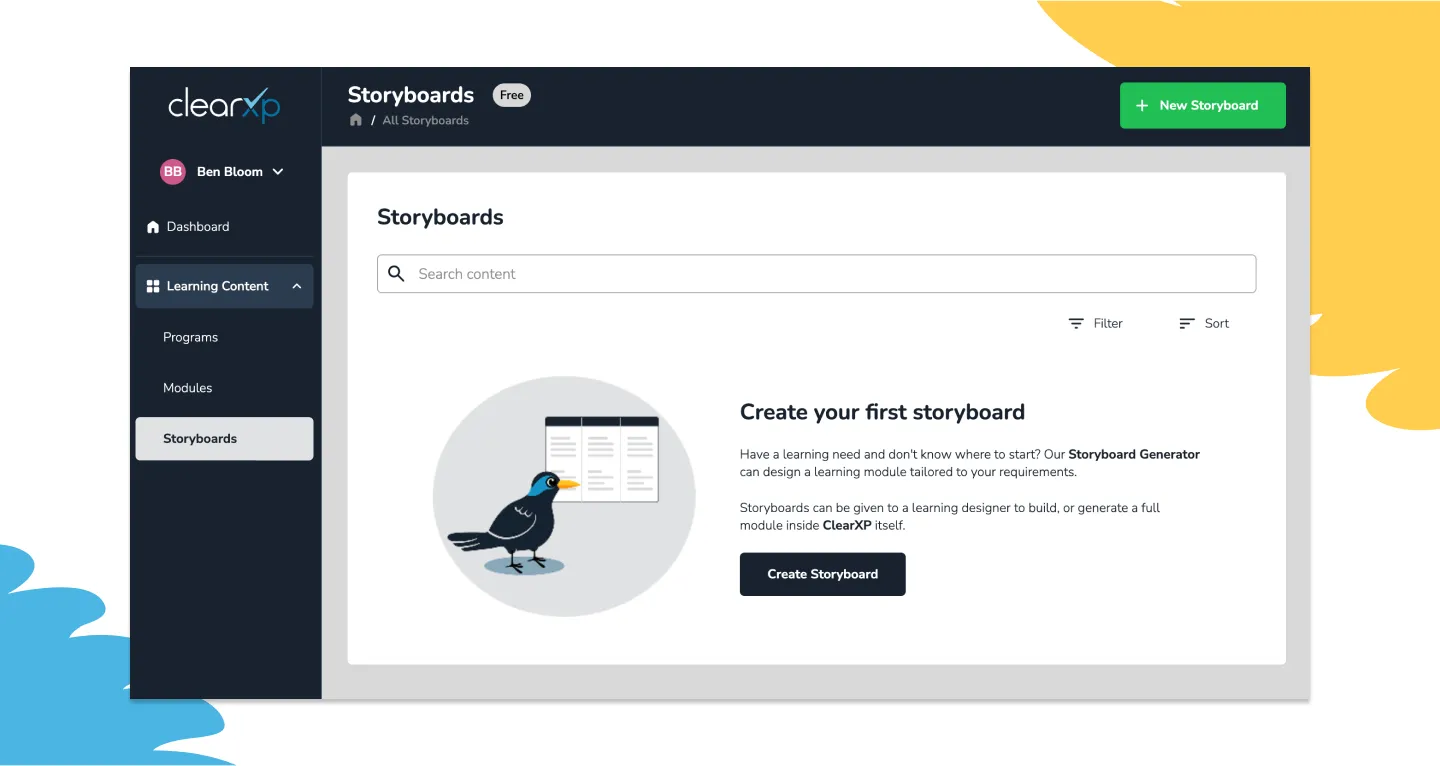 ClearXP create storyboard prompt