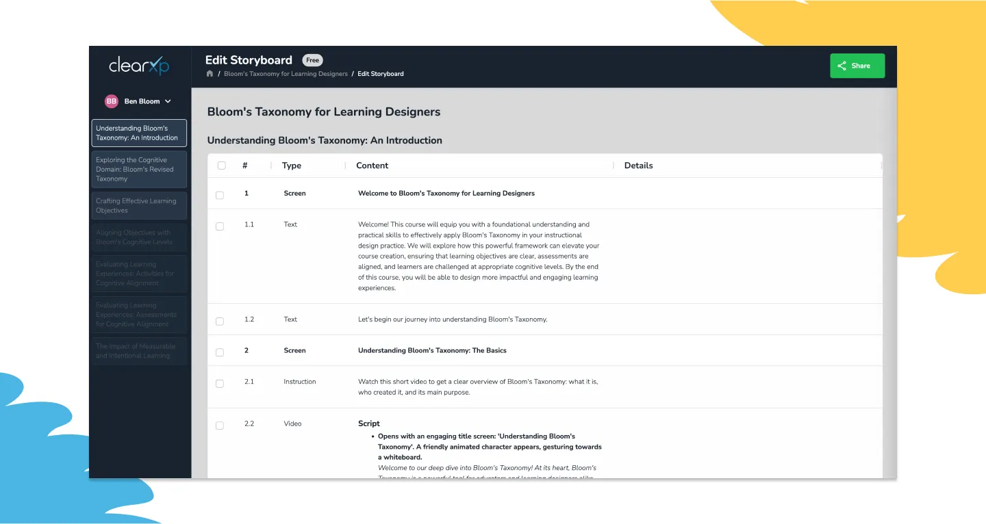 ClearXP create storyboard prompt