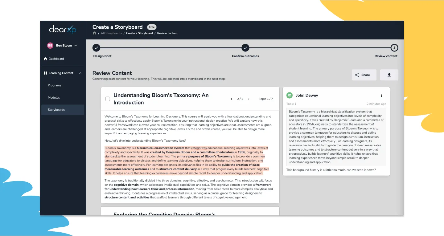 ClearXP create storyboard prompt